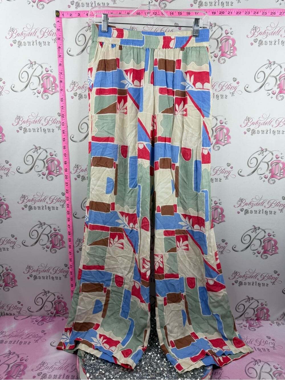 ICHI pants flowy Wide-Leg Geo Print Palazzo Pants in Multi-Color